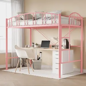 Loft Bed Twin Size, Heavy Duty Metal Loft Bed Frame with Arched Guardrail and Safety Ladder, Space-Saving, No Box Spring Needed
