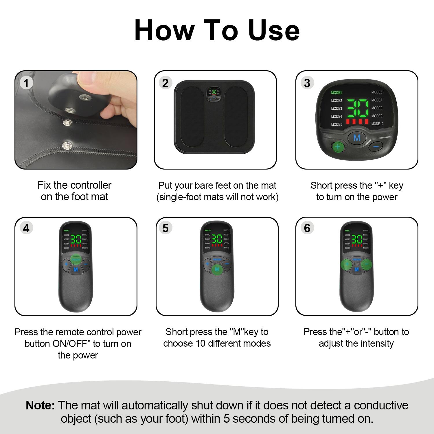 EMS Foot Massager Mat, Rechargeable Foot Stimulator with Remote Control, 10 Modes 30 Intensities Electric Foot Massager Pad, Portable Feet Massage Machine for Home Office Use