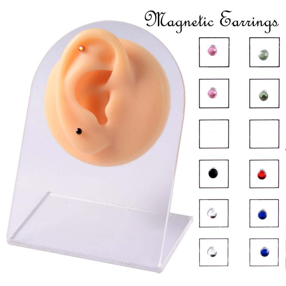 12 Pcs Stainless Steel Magnetic Crystal Fake Ear Stud Earrings Set Colorful 3mm Non Piercing Nose Lip Rings for Women Men Jewelry