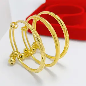 Stainless Steel Bell Bangles for Kids Girls Gold Color Rain Star Smooth Bracelets Size Adjustable Babies Jewelry Accessories