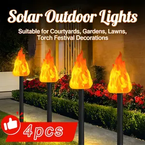 2/4 PCS Solar LED Flame Floor Lamp, Flashing Flame Landscape Lamp, Outdoor Camping Decorative Torch Lamp, Outdoor Pathway Lighting, Suitable for Courtyard, Garden, Lawn, Path, Party, Camping, Festival Garden Landscape Lamp