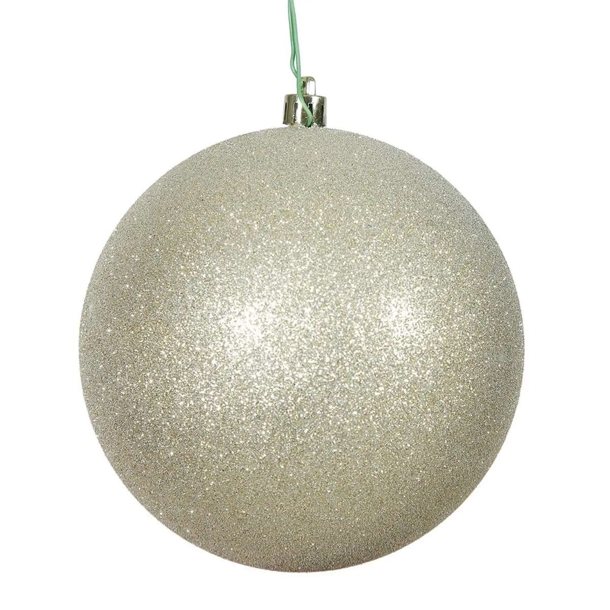 212 MAIN 8 in. Champagne Glittered Plastic Round Christmas Ornament - Capped Top with Drilled Cap, Festive Home & Party Decoration Supply, 8 In. H X 8 In. W X 8 In. L, 8" H X 8" W X 8" L
