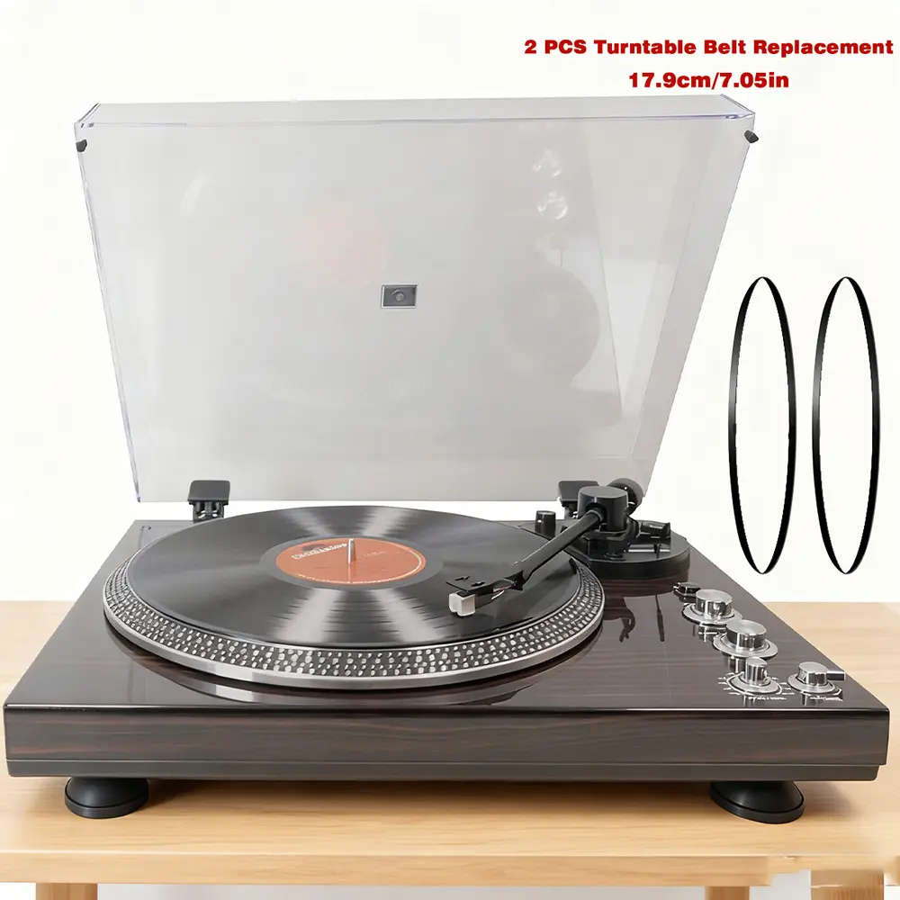 LP-43 Dual Belt Vinyl Record Player Turntable, Wood Grain Red High Gloss Aluminum Finish, Inbuilt Preamp, RCA Line Input, 33/45 RPM Operation, Includes 2 Turntable Belts, Valentine Gift for Vinyl Records Enthusiasts, Preamp Inbuilt