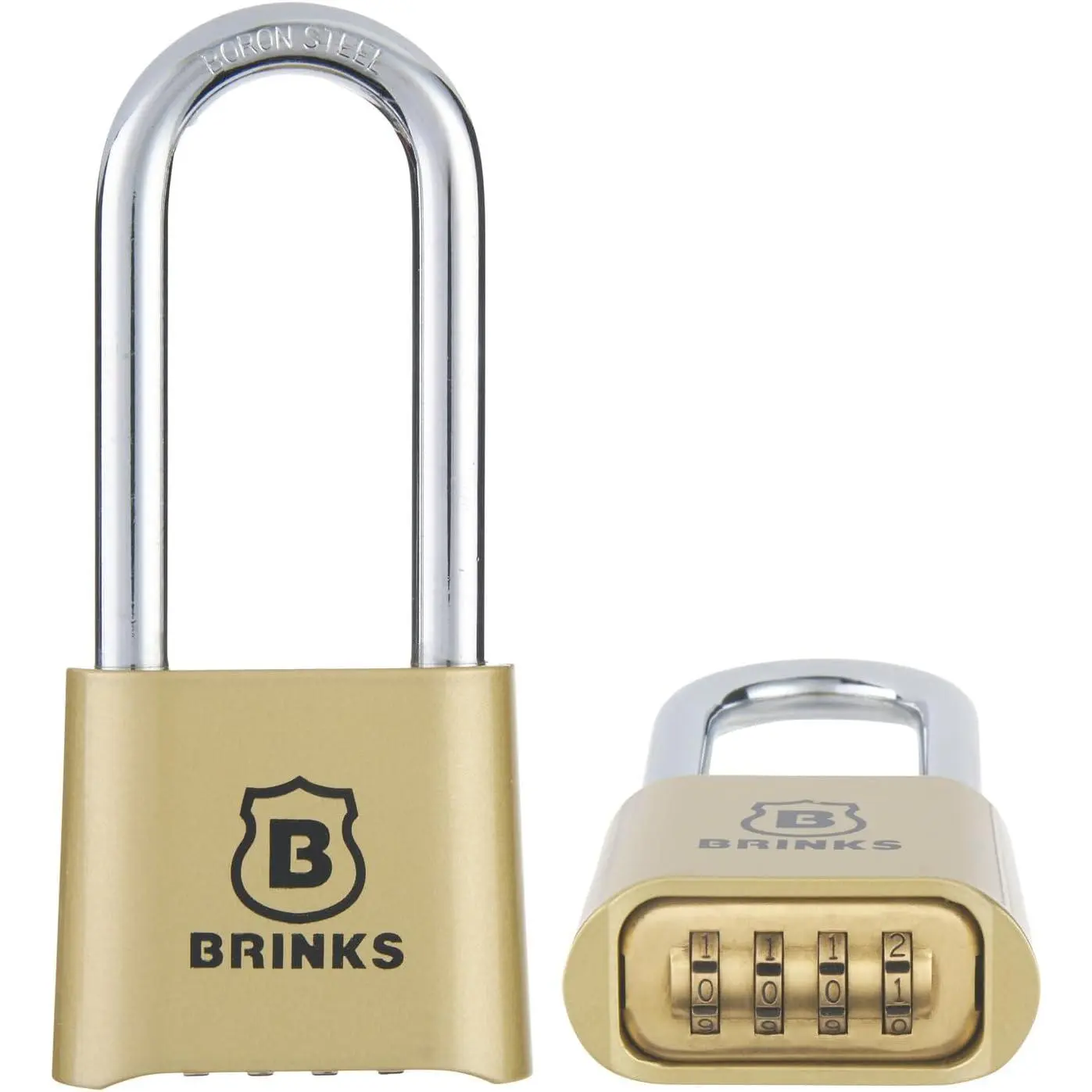 4-Dial Resettable Combination Metal Lock (671-49002), 50mm Chrome-Plated Boron Steel Shackle, 2.375in Shackle Clearance, Brass-Plated Reset Dial Set for Home Security & Valuables, 4 Dials