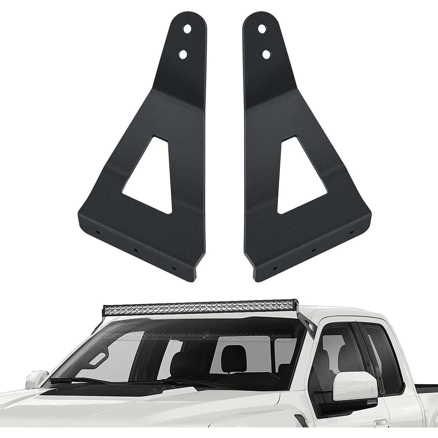 Nilight 2PCS Sturdy Auxiliary Light Bar Bases, 52-in Curved LED Car Lighting Upper Windshield Roof Mount Brackets for 2004-2018 Ford F150 & SVT Raptor, Easy Install Truck Accessories with Foam Tape, Rivet Install for Secure Fit, Stable