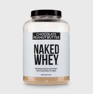 Naked Whey Chocolate Peanut Butter Protein Powder - 5LB Grass-Fed, Non-GMO, No Additives, 25g Protein, 5.9g BCAAs - Only 6 Ingredients