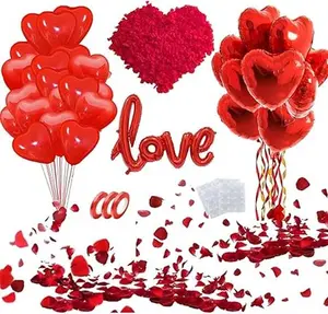 50 6-inch red Heart Balloons Latex，18-inch 10Pcs red Heart Balloons Foil ，42-inch 1Pcs red Love Balloon，Red Petals Kit for Valentines Day,Propose Marriage,Wedding Party