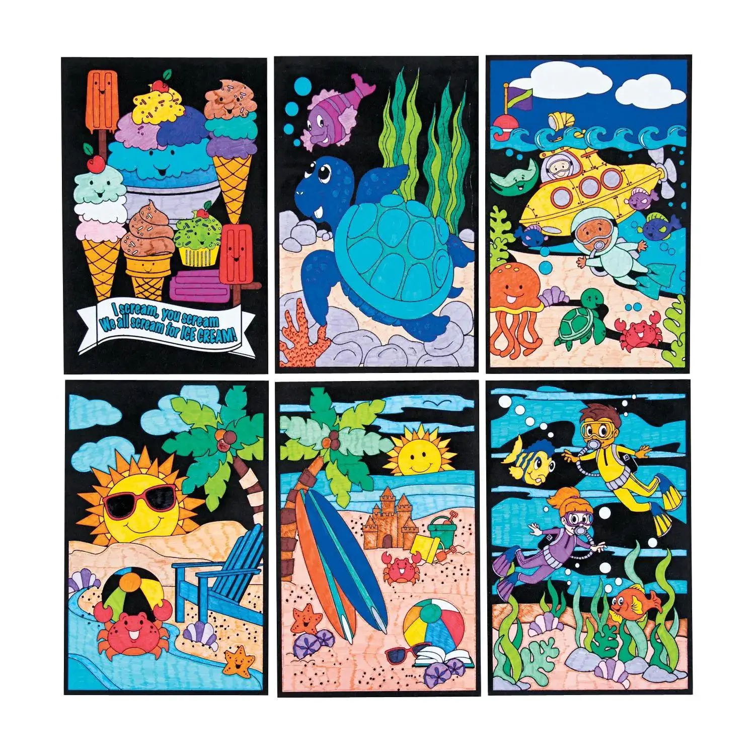 Color Your Own Fuzzy Summer Poster Assortment - 24 Pc.