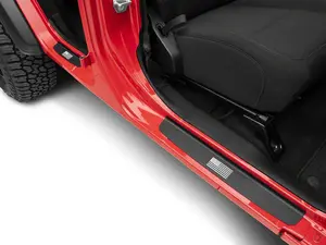 RedRock Old Glory Full Set Black Aluminum Alloy Door Entry Guards - Peel & Stick Scratch Guard for 18-25 Jeep Wrangler JL, Interior Protection, Scratch Coverage & Appearance Enhancement
