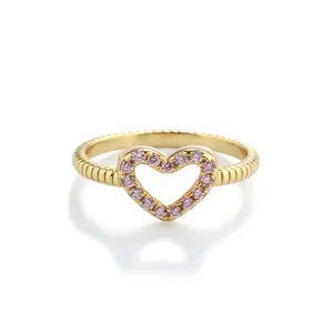 Little Girls 14k Gold-Plated Pink CZ Heart Baby Ring