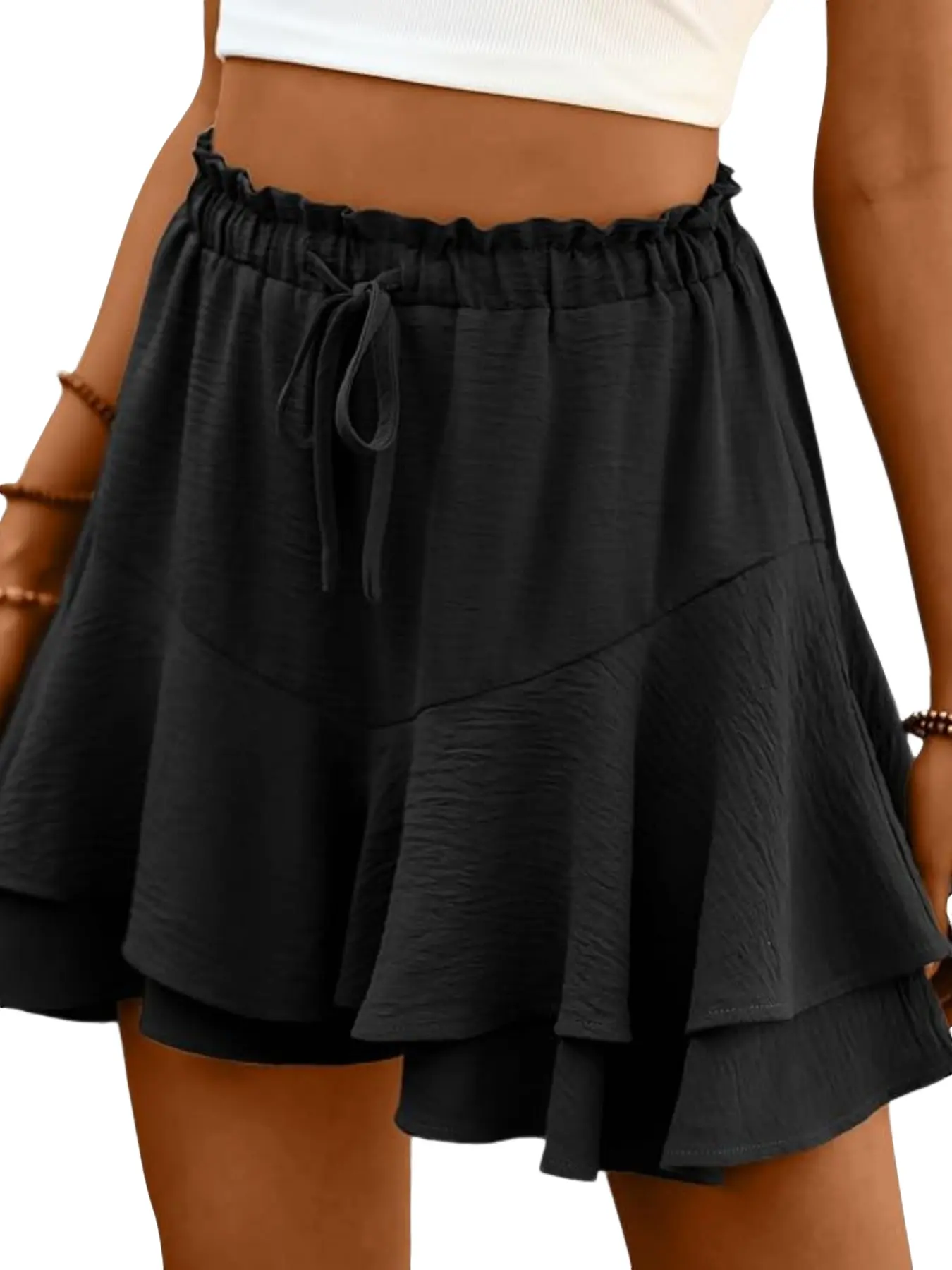 Women's Bohemian Layered Butterfly Skirt, High Waist Drawstring Mini Skirt, Plain Color Casual Shorts, Galivanting Skort, Tiered Skorts, All Seasons Fashion