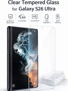 Clear Tempered Glass Screen Protector for Galaxy S26 Ultra 2.5D Case Friendly HD Transparent Scratch Resistant Easy Install