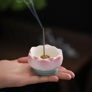 Ceramic Incense Burner — Home & Indoor Use | Lotus-Themed Stick Incense Holder | For Worship, Aromatherapy, Tea Ceremony, and Incense Arts | Sandalwood & Aromatic Incense Burner