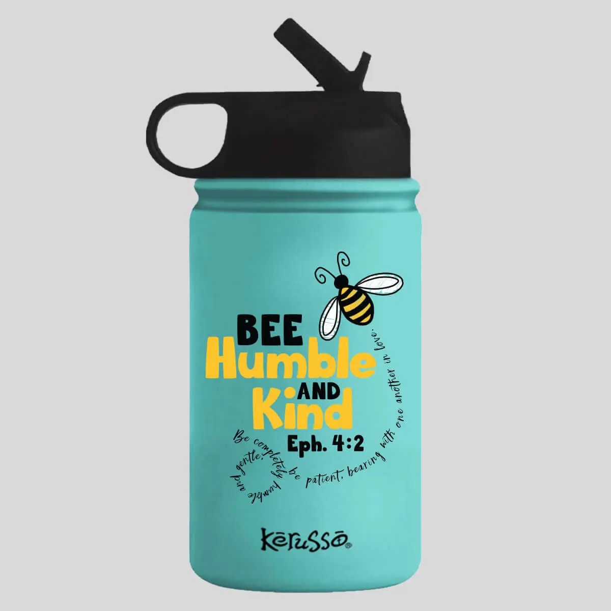 "Bee Humble" Kids' Sport Water Bottle, 12 oz Child-Sized Stainless Steel Hydration Aid in Teal, Vacuum Insulated with Straw, Sweat Free, Faith Message for Back to School Haul, Vacuum Seal