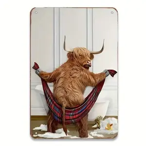 Vintage Highland Cow Aluminum Wall Art Retro Farmhouse Home Decor for Bathroom Bedroom Bar Cafe Garage School