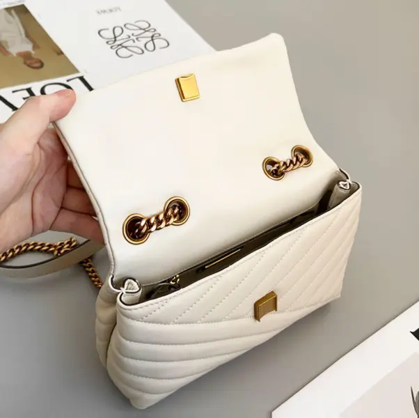 Kira Chevron Cream Leather Small Convertible Shoulder/Crossbody Bag