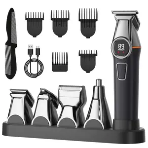 5-in-1 Professional Men's Grooming Kit, Cordless Hair Clippers and Beard Trimmer Set with LED Display, Electric Shaver & Nose Trimmer, Perfect Gifts for Men Husband Dad