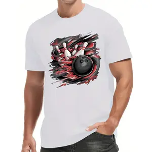 Men'S Short-Sleeve T-Shirt for Summer Featuring a Flame Bowling And Pin Design