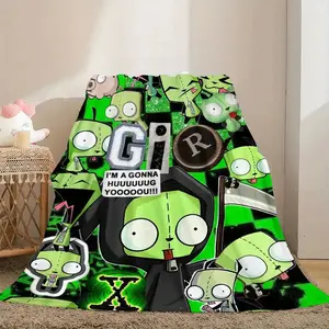 Invader Zim anime theme printed flannel blanket, soft and lightweight, versatile and comfortable, a warm gift for fans in all seasons
