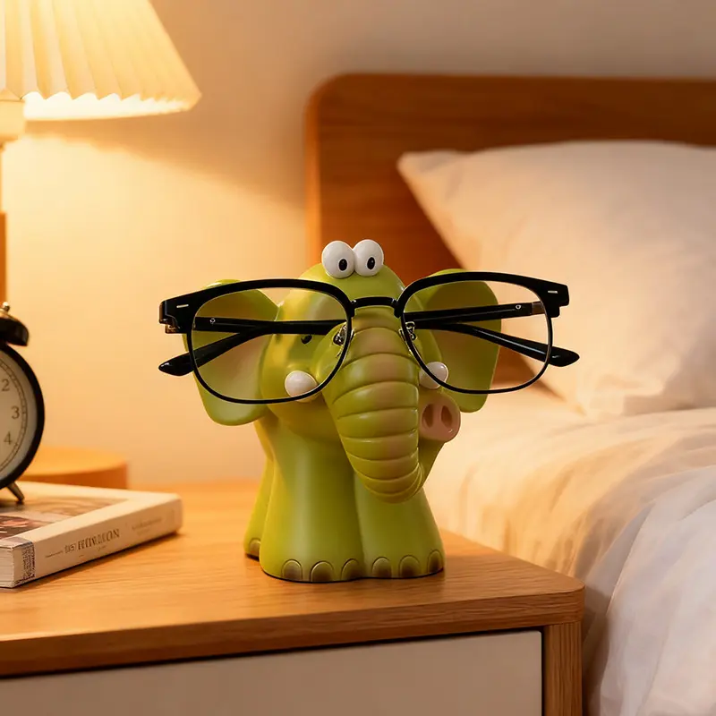 Cute Adorable Elephant Eyeglass Holder – Eco-Friendly Resin Glasses Stand for Desk, Nightstand & Bathroom – Ideal for Animal Lovers & Unique Home Decor