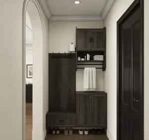 Vintage Grey Wall Mounted Bathroom Cabinet with Doors Adjustable Shelves Towel Holder Paper Shelf Over The Toilet Storage Medicine Cabinet