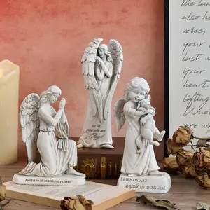 Vintage Praying Angel Statue, Resin Dog Holding Angel Figurine, Desktop Decor for Living Room Bedroom, Home Decoration