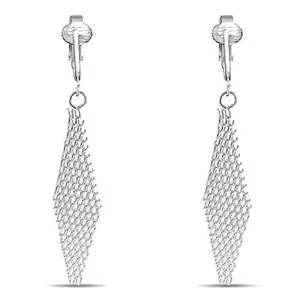 Silver Chain Mail Clip On Dangling Earrings