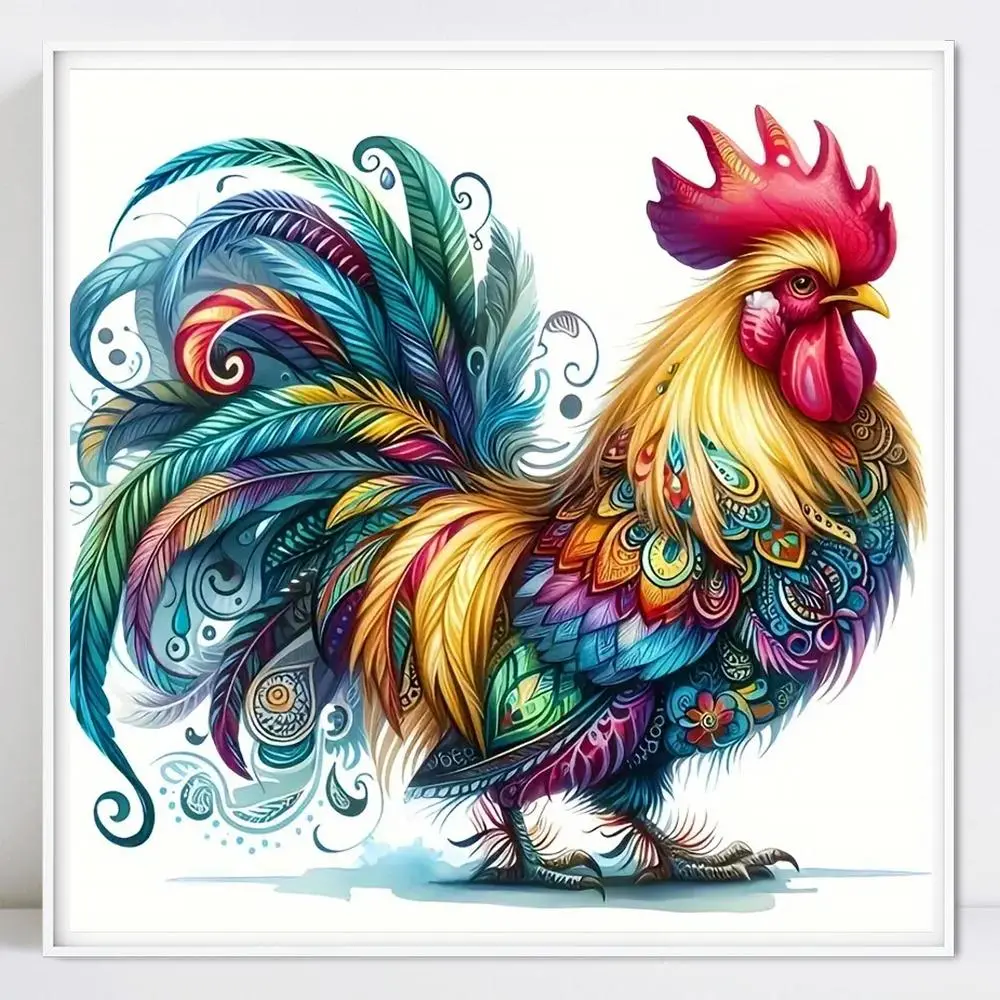 5D DIY Diamond Painting Kit Rooster Round Diamond Embroidery Animal Rhinestone Artificial 11.8x11.8inch/30x30cm Frameless Canvas Home Decor Pixel Gifts