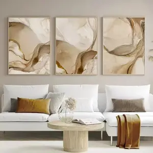 3pcs Modern Abstract Marble Texture Wall Art, Elegant Neutral Color Decorative Paintings for Living Room, Unframed Canvas Prints, Art Wall Decoration