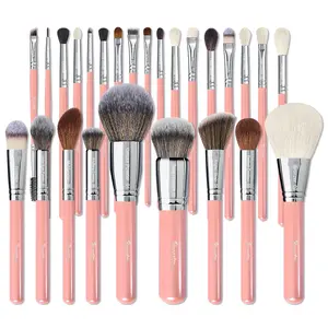 Makeup Brushes Set 26pcs Real Natural Goat Hair Professional labeled Foundation Face Blending Blush Concealers Eyeshadow Brush Set (Pearl Pink)
