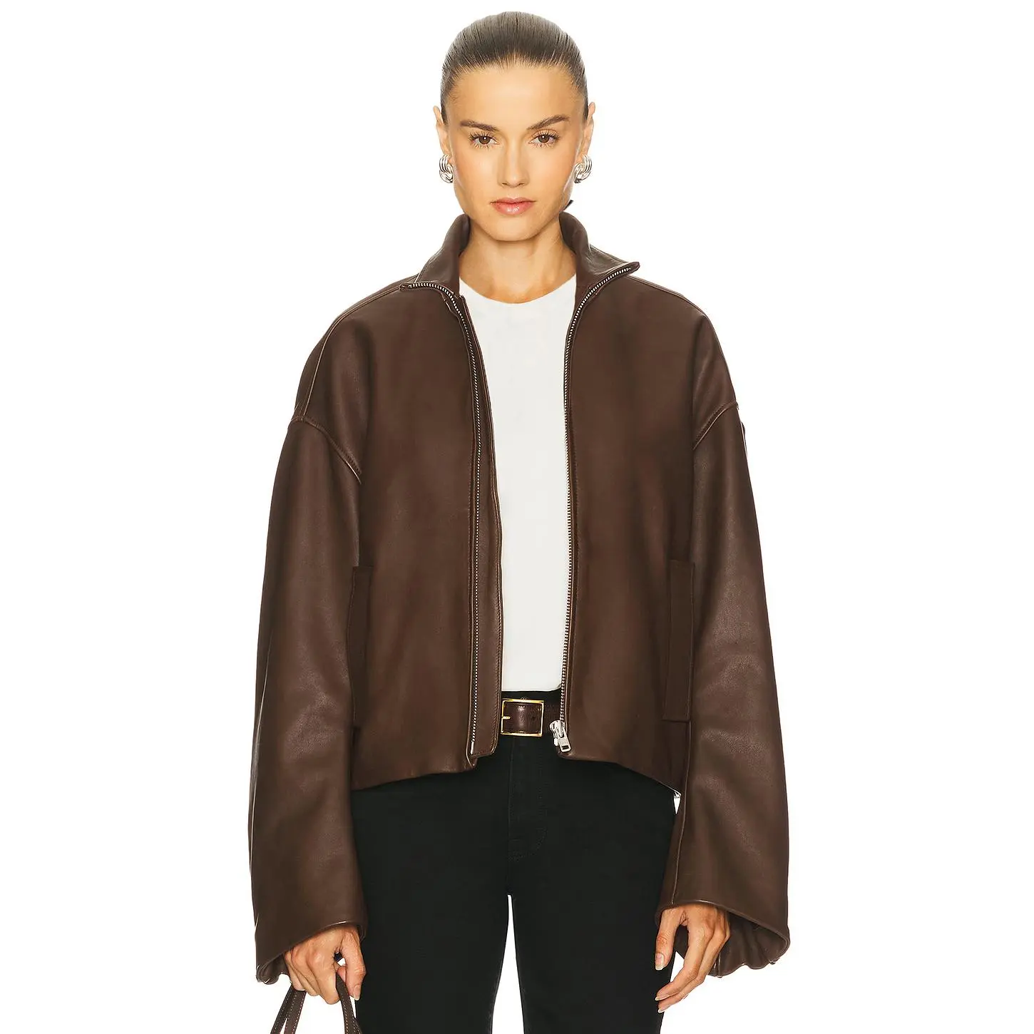 GRLFRND Romy Leather Jacket in Chocolate Brown GRLFRND Romy Leather Jacket in Chocolate Brown