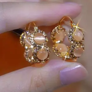 LisiZen Geometric Rhinestone Hoop Earrings for Women, 2025 French Vintage Jewelry, Luxury Chic Sparkling Statement Hoops DZEH3937