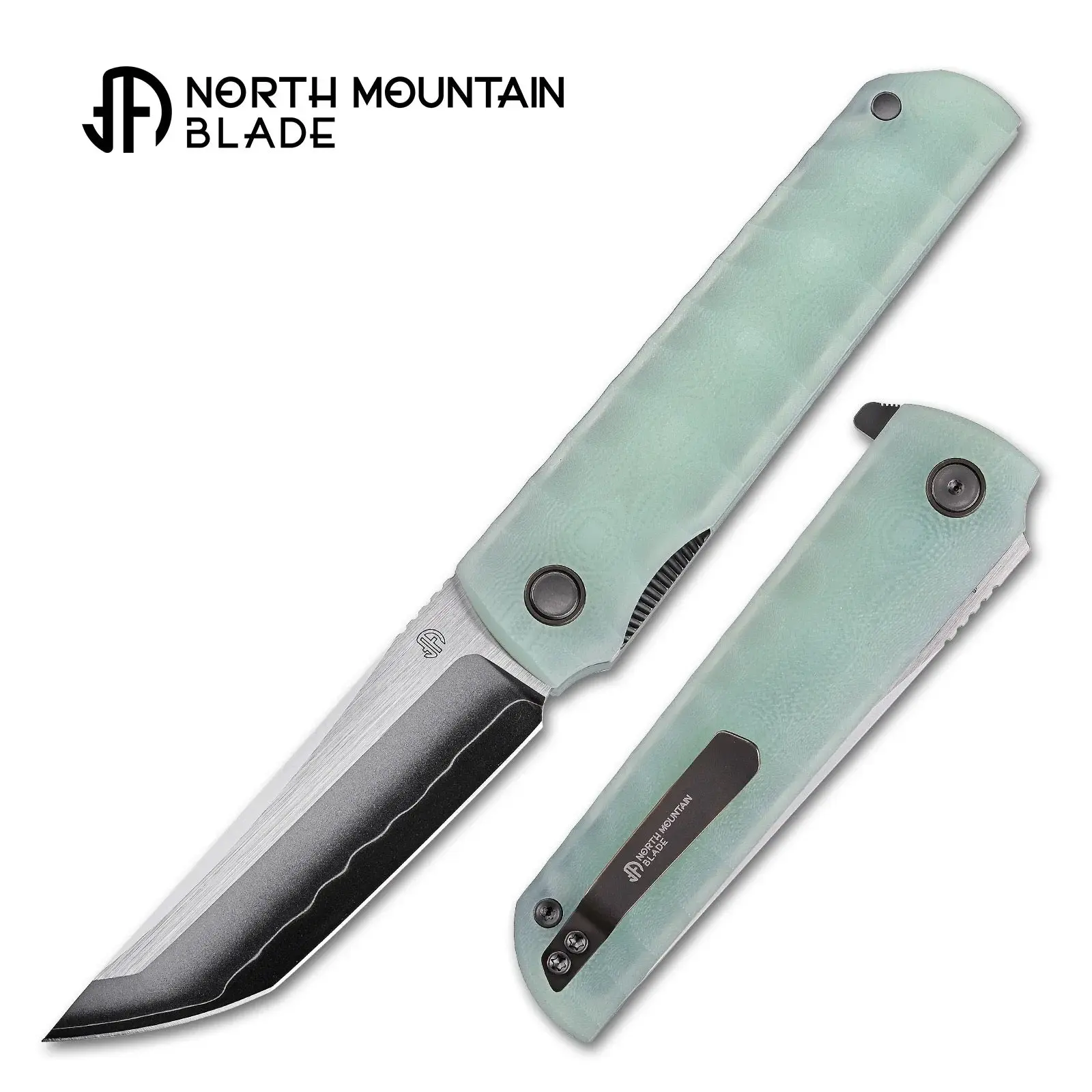 North Mountain Blade Kick Stop Chop Plus - 4" Tanto SLD-Magic Folding Knife - Jade G10 Handle, Hidden Flipper, Liner Lock & Ceramic Ball Bearings - Japanese Style EDC Pocket Knife with Clip -  Outdoor Utility Tool