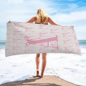 Pink Bow Monogram Beach Towel—Soft, Absorbent, and Quick-Drying—Perfect as a Summer Gift for Women for Pool, Beach, or Vacation