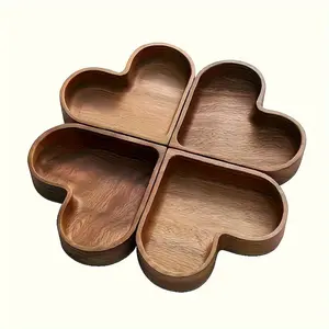 Wooden Heart Shaped Serving Tray, 4 Counts/set Stackable Snack Fruit Tray, Serving Tray for Home Party, Kitchen Storage & Organization