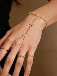 Fashionable Five-Point Star Rhinestone Interlocking Bracelet, Simple Versatile Diamond Embellished Women's Hand Chain, Elegant Floral Pattern