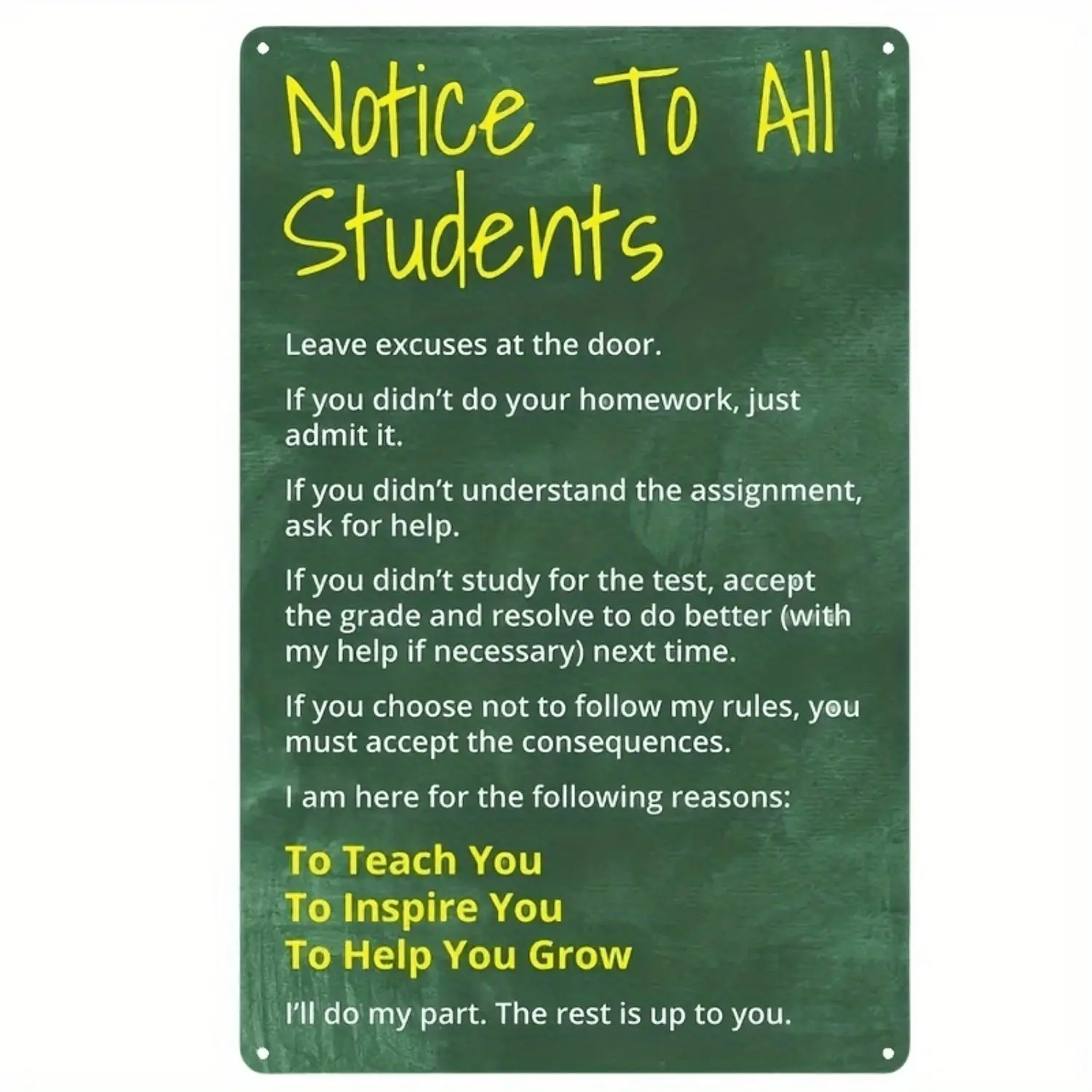 2D Flat - Inspirational Classroom Poster "Notice to All Students" - Vintage Metal Tin Sign, 8x12 Inches, Motivational Rules for School, Farmhouse & Country Home Decor, Iron Wall Hanging, No Frame Needed, Classroom Decor