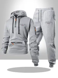 Men's Casual Hoodie Set, Letter Print Pocket Design, Drawstring Relaxed Fit Sweatshirt & Jogger Pants, Fall Winter Outfit