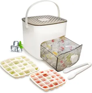 48-Compartment Ice Cube Maker Ice Tray with Easy-Press Lid - Double-Layer Portable, Silicone Tray Included, Durable Plastic Construction, Ideal for Beverage Cooling, Homemade Frozen Foods