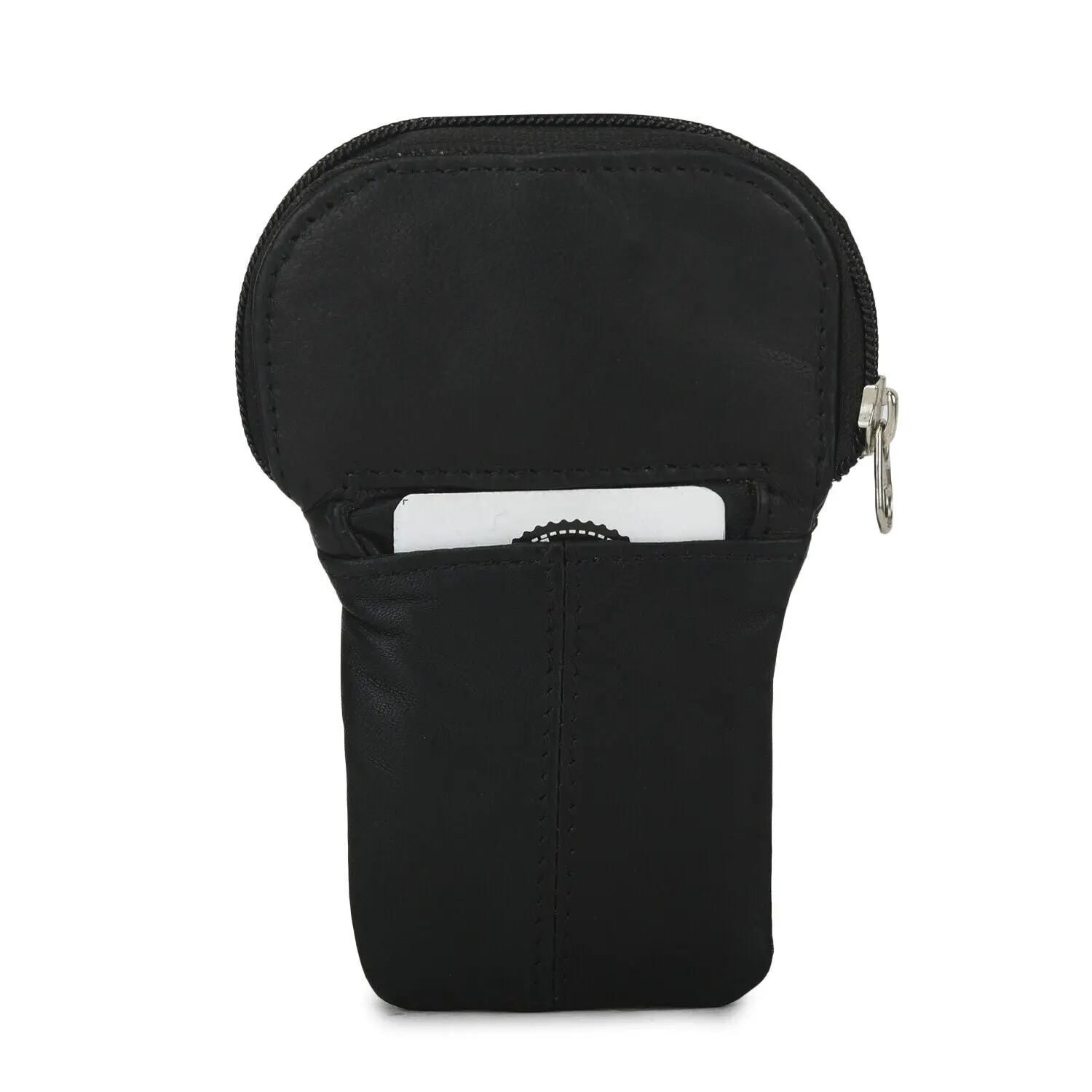 Leatherboss Genuine Leather Cigarette Case Lighter Match Pocket Zipper Coin Pouch- BLACK