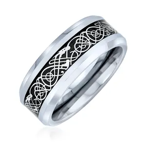Two-Tone Celtic Dragon Knot Carbon Fiber Inlay Wedding Band Ring 8MM Titanium