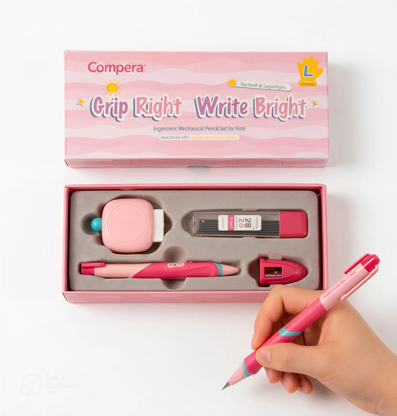 【Deals for You Days】Comix Ergonomic Mechanical Pencil Set - 5-Finger Grip Training, 2.0mm Lead, Eraser, Pink & Blue Gift Box, Classroom Supplies, Student Back-to-School Office Stationery Rewards