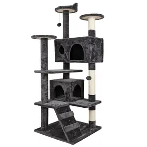 SUPERDEAL 53-in Cat Tree & Condo Scratching Post Tower, Dark Gray SUPERDEAL 53-in Cat Tree & Condo Scratching Post Tower, Dark Gray