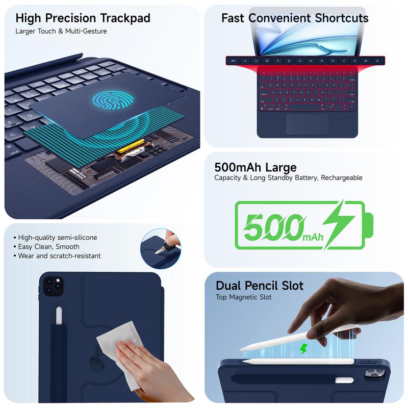 accrosoo for iPad Air 11 inch (M3 2025/M2) Rotatable Detachable Magnetic Keyboard Case with Trackpad & Backlits for 11" iPad Pro (4th/3rd/2nd/1st Gen)&iPad (A16) 11th Gen and 10.9" iPad Air 5th/4th&10th Gen,Blue tablet case, Adjustable angles