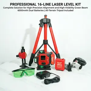 Milwaukee 4D 16-Line Green Laser Level Work Tool, High-Accuracy 360-Degree Self-Leveling Cross Line Construction Tool with 6000mAh Battery, Remote Control, Magnetic Bracket, Tripod Stand for Floor Wall Alignment & Indoor Surveying, Work Tools
