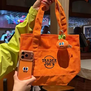 4PCS-Trader Joes Canvas Tote Bag,Canvas Book Tote Bag For Women, Book Lover Gifts, Reusable Grocery Bag With Inner Pocket,Halloween Christmas Shopping Bag