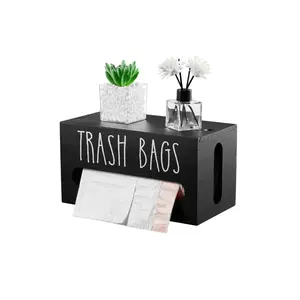 Wooden Garbage Bag Storage Box, Single Wall-Mounted Trash Bag Organizer for Kitchen Bathroom Home Office Countertop Plastic Bag Holder, Home Organizers