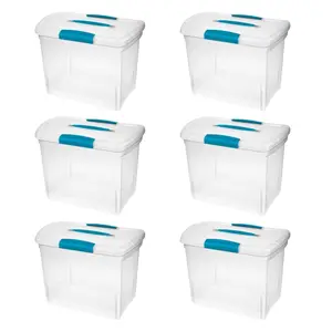 Sterilite Large Nesting ShowOffs Clear File Box w/ Handle and Latches, (6 Pack) Organiser Plastic