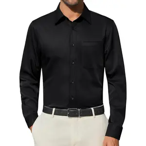 Alimens & Gentle Mens Dress Shirts Stretch Long Sleeve Button Down Shirt Solid Sun Protection Wedding Business Shirt