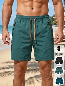 Summer Men's Vacation Beach Shorts, Quick-Dry Waterproof Surf Pants, Mesh Ventilation, Casual Four-Quarter Pants, Hawaii Beachwear, 1/3 Pack